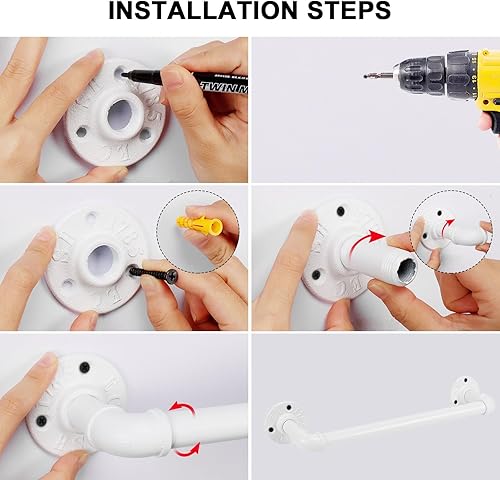 Vista 85 de Toallero de tubo industrial, resistente para montar en la pared, rústico, para baño (negro, 16 pulgadas)