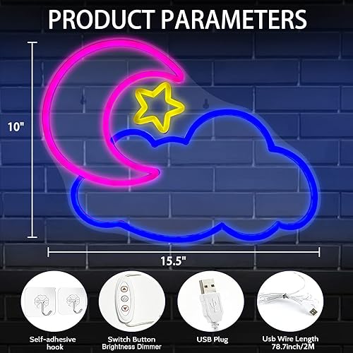 Miniatura 2 de Letreros de neón de nube de luna, luces LED de luz de neón de nube para decoración de pared, luces de neón alimentadas por USB para dormitorio,