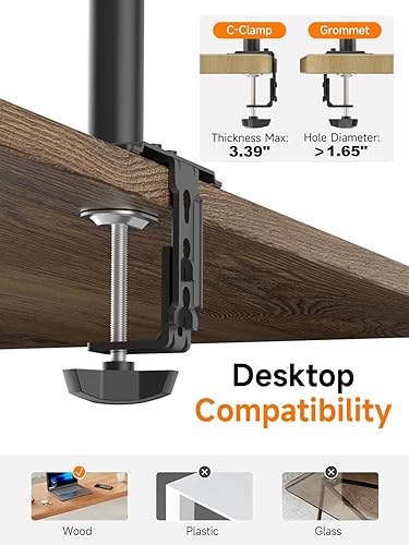 Miniatura 6 de Bracwiser Soporte de brazo de monitor doble totalmente ajustable de 31.5 pulgadas de alto, se adapta a dos pantallas de 13 a 27 pulgadas, 22 libras