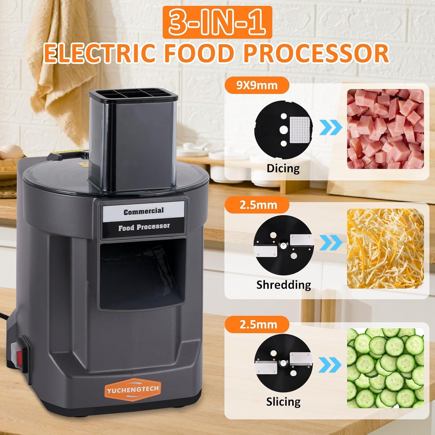 YUCHENGTECH Tagliaverdure Cubetti Elettrico Cubettatrice Verdure Elettrico con 3 Lame Tagliaverdure Elettrico Professionale per Tagliare a Cubetti Affettare e Sminuzzare Frutta e Verdura 100W