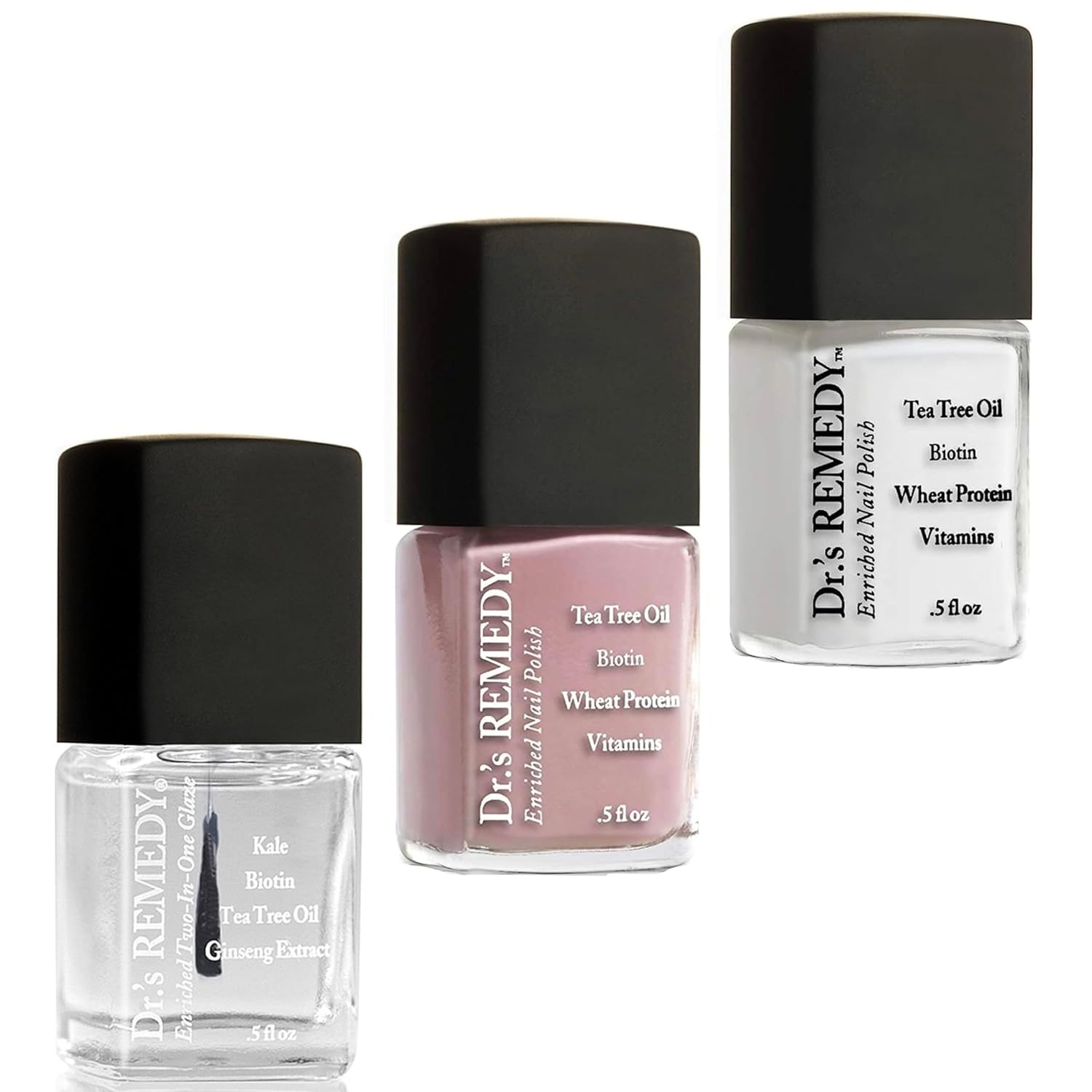 Drs Remedy 3 Pack Nail Polish Kit, Positively Perfect Pink Trio, All Natural Enriched Nail Strengthener Non Toxic and Organic - TOTAL 2-in-1, RESILIENT Rose, CLASSIC Cloud