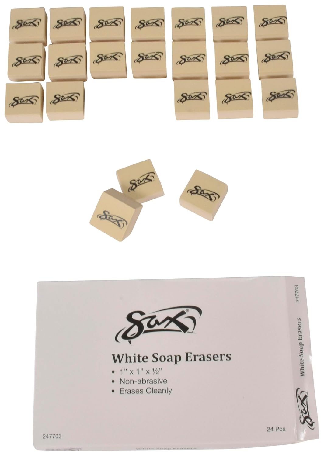 Sax Soap Erasers - 1 x 1 x 5/8 inches - Pack of 24 - 247703, White, Small