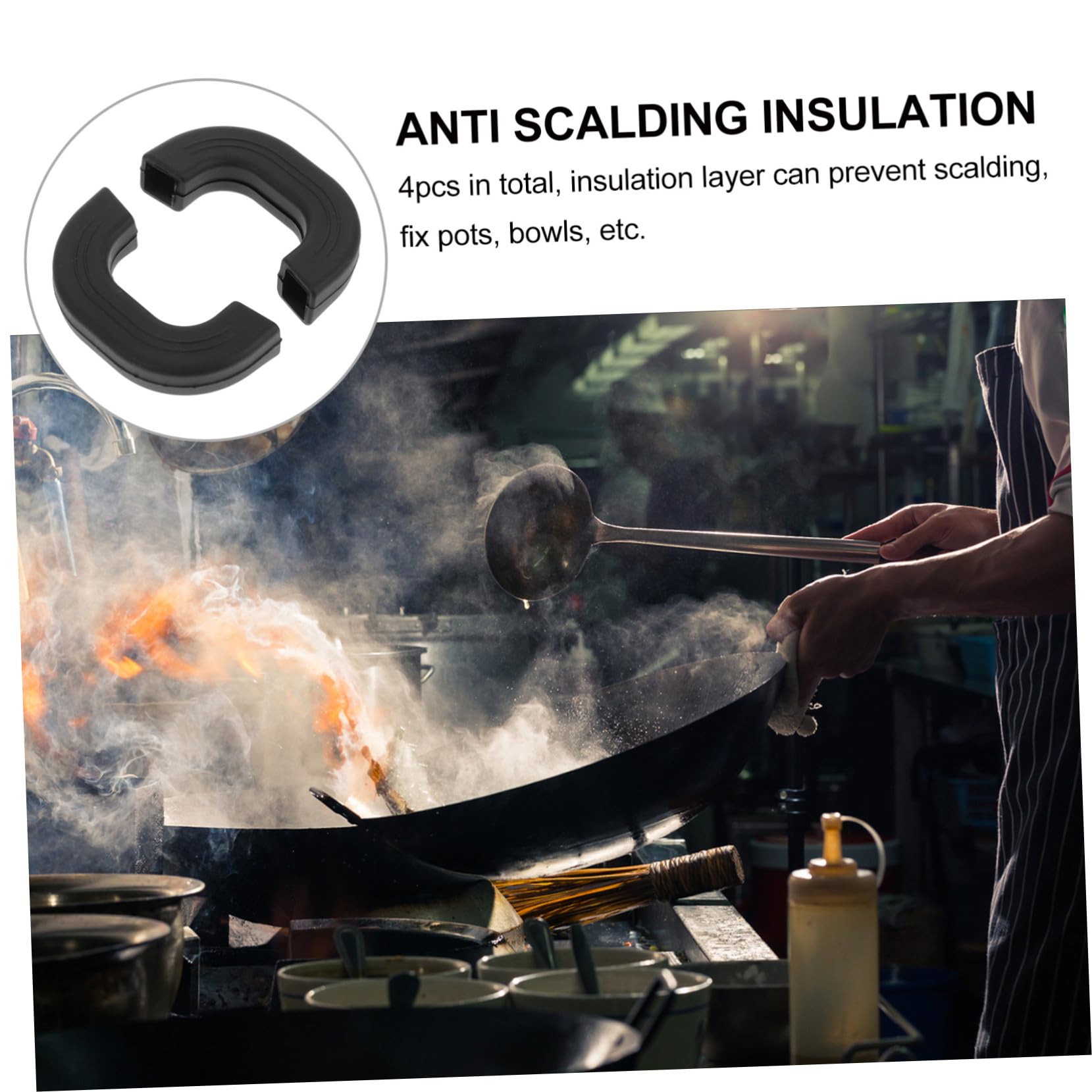Protectores de Silicona para Asas de Ollas Negros 4 Piezas | Antideslizantes y Resistentes al Calor, Uso en Cocina, Paquete de 4 Unidades
