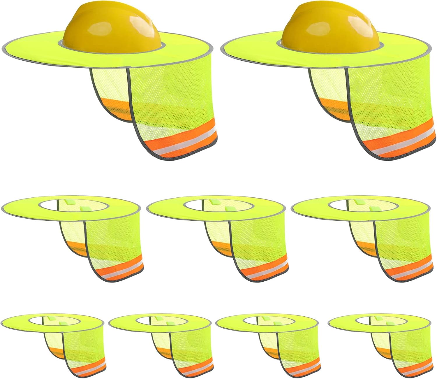 9 Pieces Hard Hat Sun Shade High Visibility Full Brim Hard Hat Visor Hard Hat Rim Cover Yellow Hard Hat Neck Cover with Reflective Strip Hard Hat Accessories for Men Women, Hard Hat Not Included