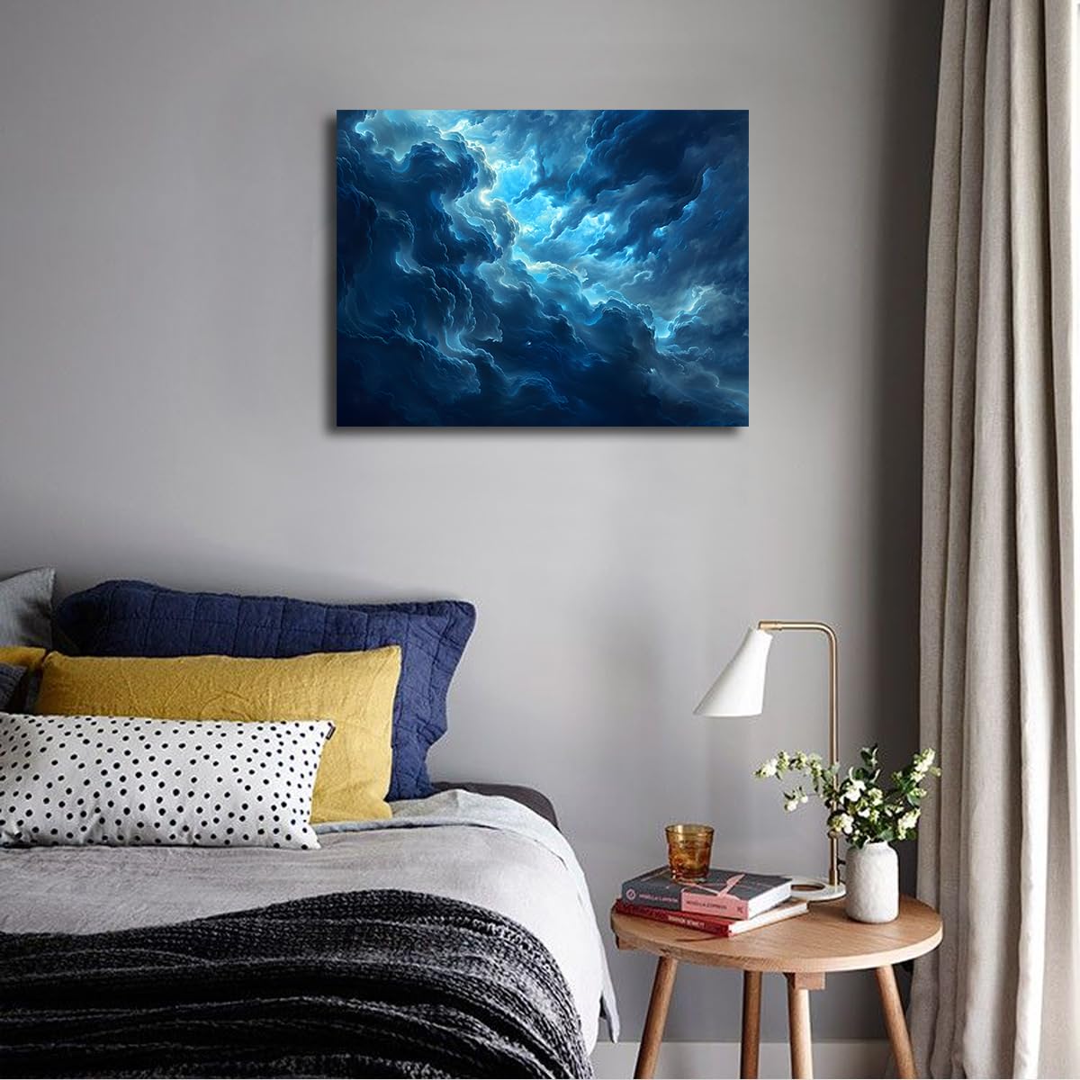 Via Vela Paysage orageux sur toile Art mural Nuage Fresque abstraites Tirages d’œuvres Affiches bleues Peinture pour la décoration de la chambre et du salon 75x100cm