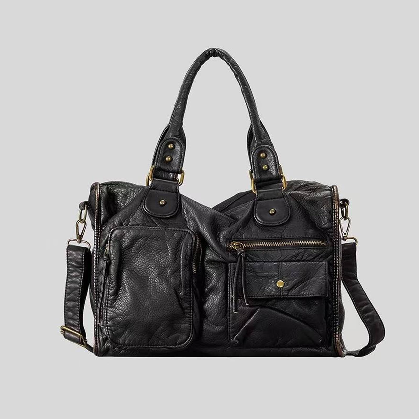 Bolso de mano de piel sintética de gran capacidad con asa superior bandolera con cremallera para oficina diaria salida