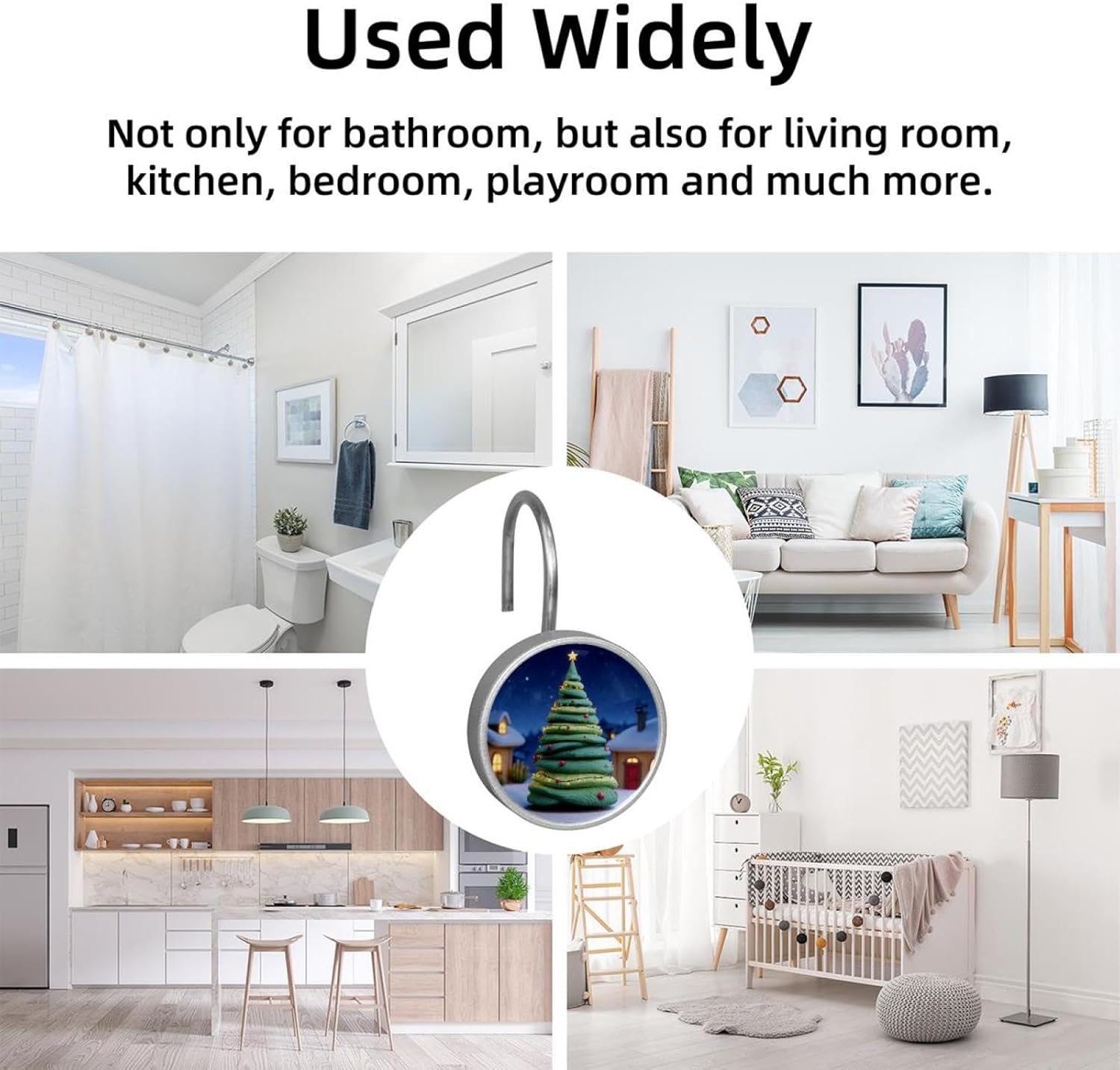 12PCS Cartoon Christmas Tree Shower Curtain Hooks Metal Rust Resistant Decorative Shower Curtain Hooks Bathroom Decorations