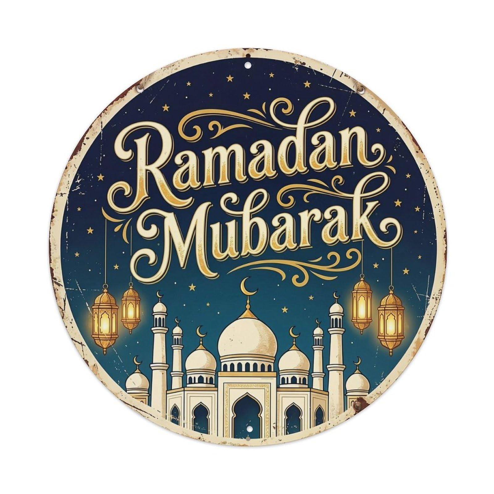 Jdyansheng Vintage Ramadan Mubarak Mosque Lanterns Night Sky Tin Sign Metal Poster Metal Signs For Home Man Cave Bar Cafe Kitchen Laundry Room Wall Decorations 8X8 Inches