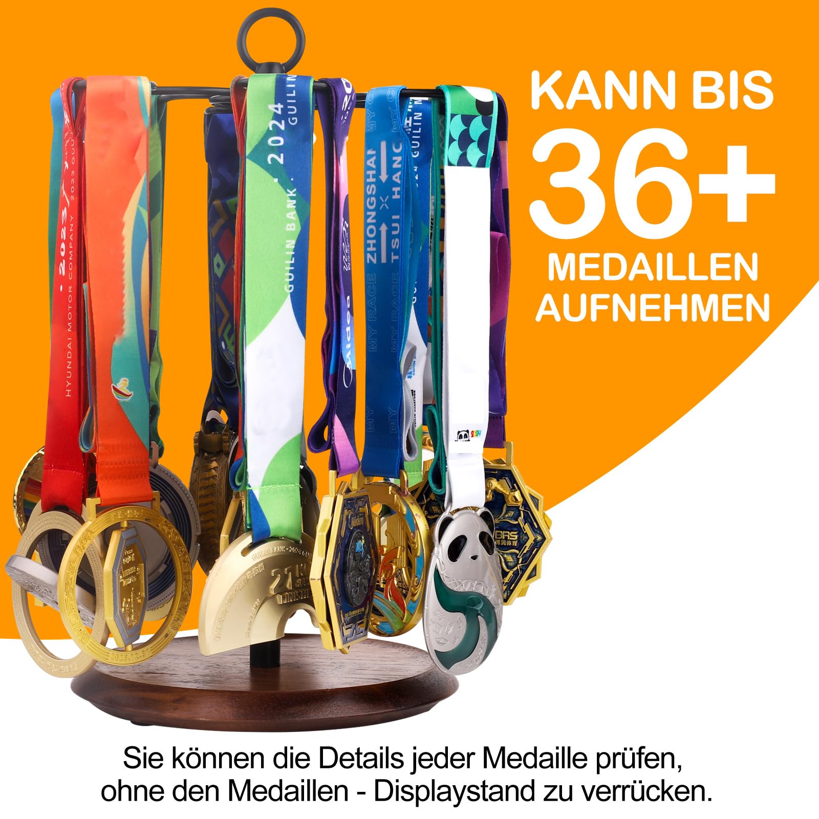 Porta medaglie girevole a 360 gradi, supporto per medaglie per 30 + medaglie, ganci per medaglie, per calcio, corsa, nuoto, la scelta per rappresentare l'onore