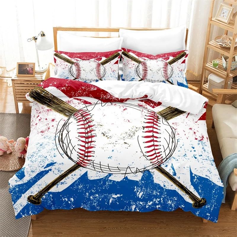 BAILBaseball Duvet Cover Sets Nation Duvet Cover Microfibre 3 Piece with Zipper Closure Soft Cosy Bedding Reversible Quilt Cover 100 X 120 cm and 2 Pillow Cases 50 X 75 cm