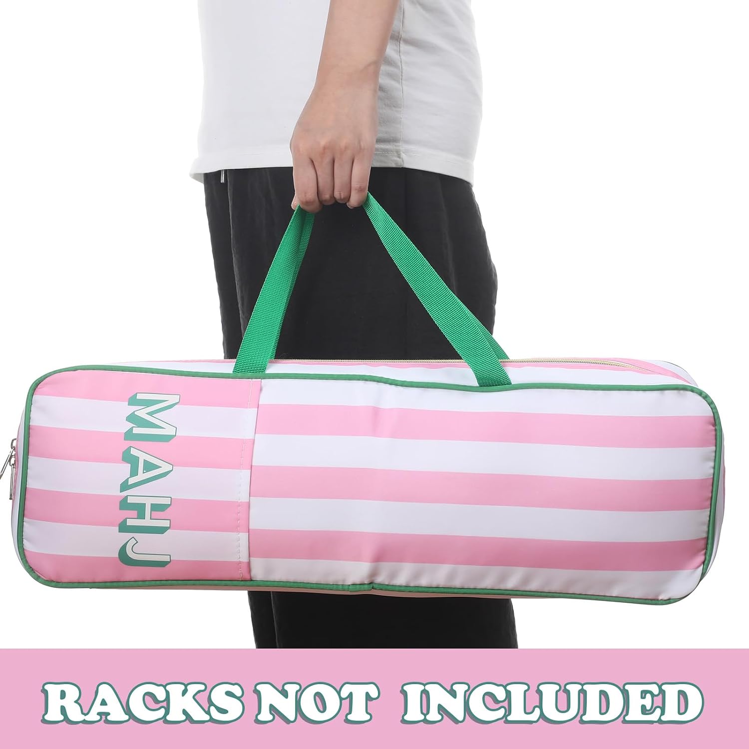 Aliceset Mahjong Rack Storage Bag 21 x 6.5 x 2 Inches Mahjong Gifts for Women Mah Jong Tile Bags with Zipper for Tiles and Pushers Rack Storage Bags Gifts Accessories(Only Bag)(Pink Stripes)