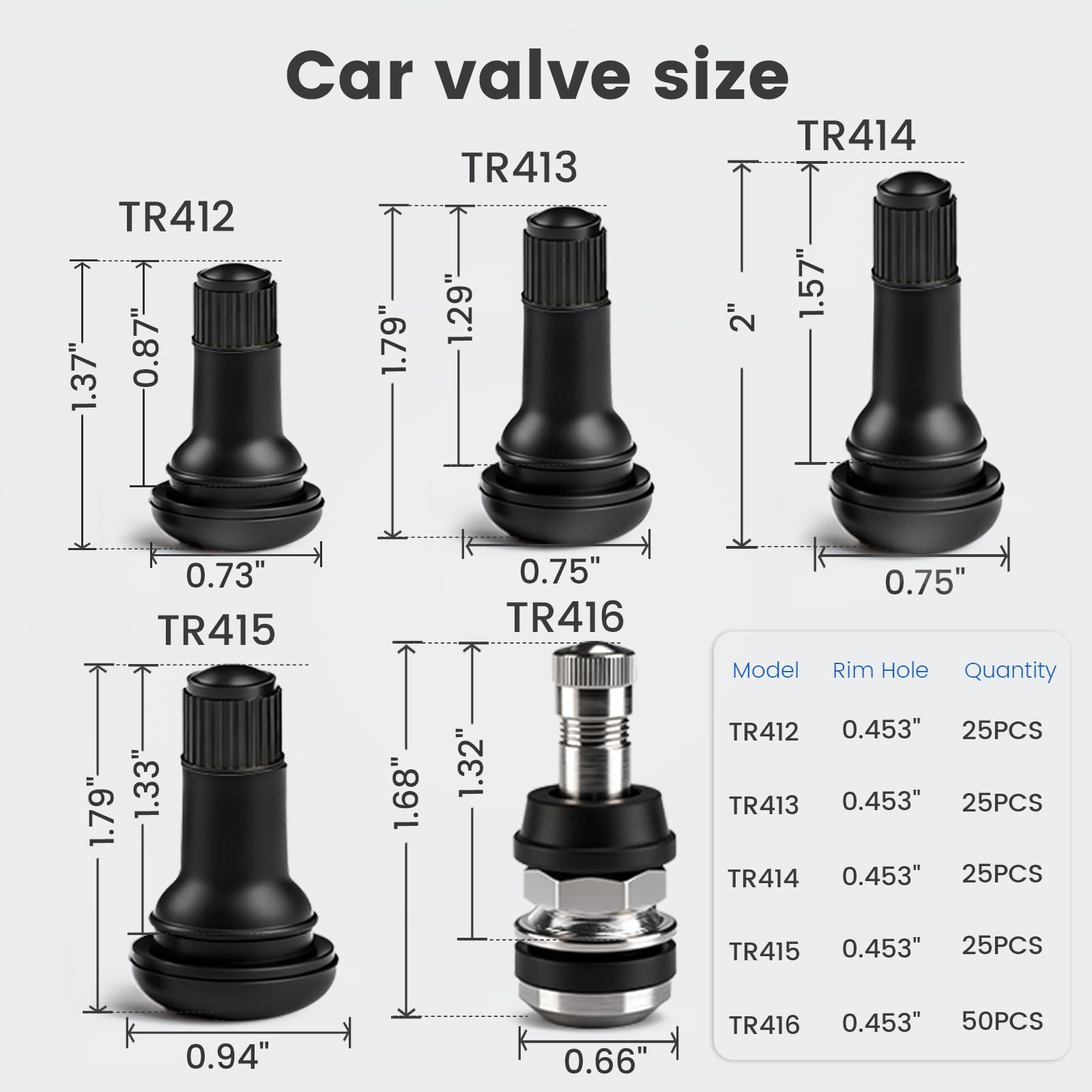 Snapklik.com : Caqeg 25pcs TR415 Tire Valve Stem Rubber Snap-in Valves