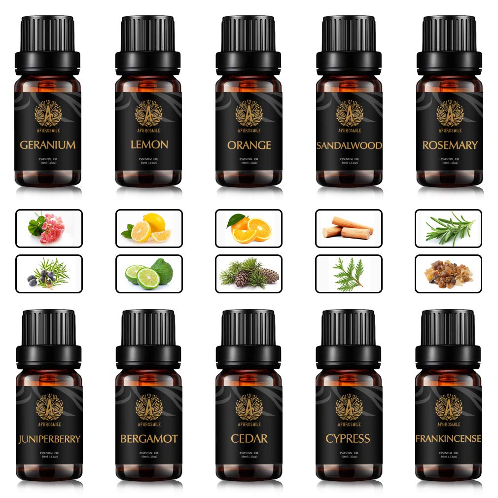 Aromatherapie Zitrone ätherisches Öl Set für Diffusor, 100% pure Orange ätherisches Öl für Hause, 10x10ml Zypresse ätherische Öle Set-Juniper Beere,Zeder,Geranium, Rosmarin Öle...