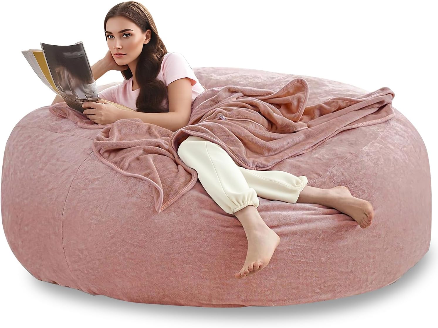 Bean Bag Chair for Adults，with Filler IncludedMemory Foam Added - Machine Washable and Soft Suits Any Room,Movie Nights,Reading(Pink,6FT)