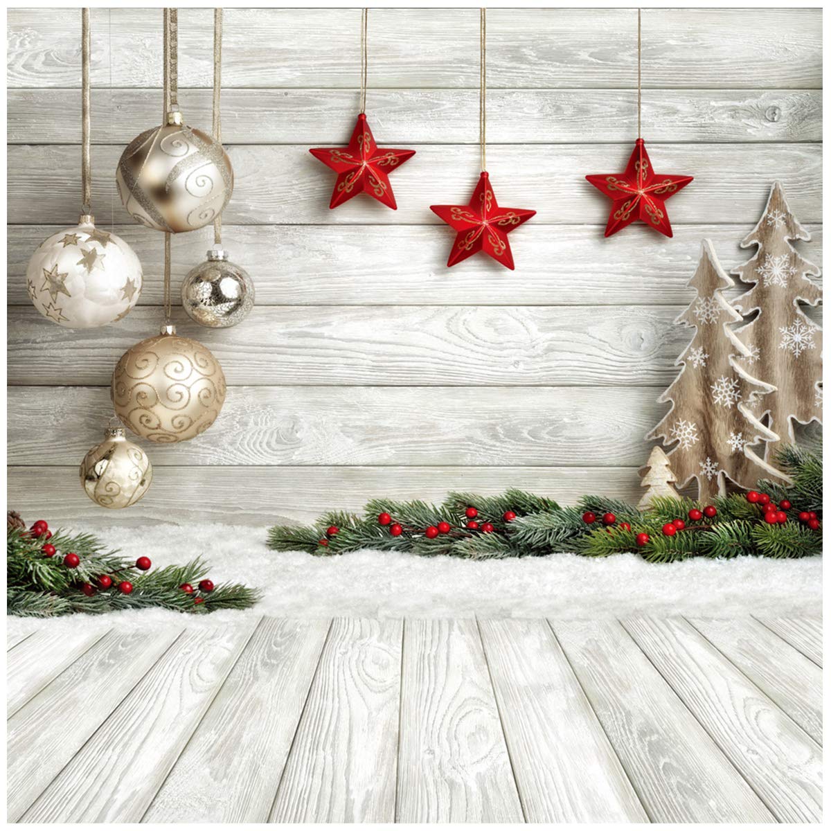 AIIKES 10X10FT Christmas Backdrops for Photography Wood Christmas