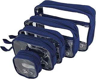 Llama Bella 5 Piece Diaper Bag Organizer Pouch Set, Clear with Straps and Pacifier Case - Navy