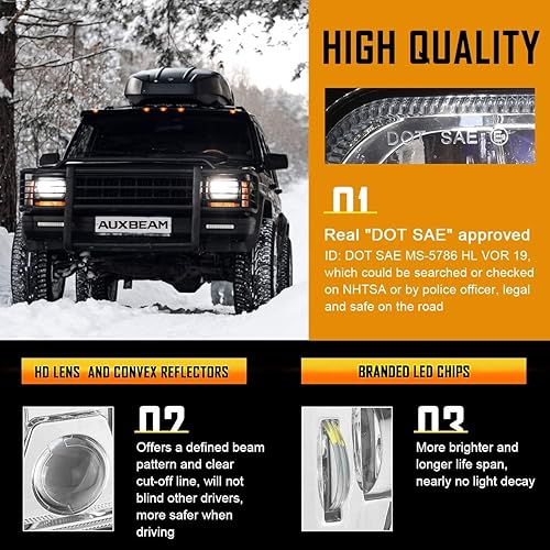 Miniatura 3 de Auxbeam Faros delanteros LED de 5 x 7, 110 W, 7 x 6 con haz alto y bajo, haz sellado rectangular H6054 compatible con Jeep Wrangler Cherokee XJ