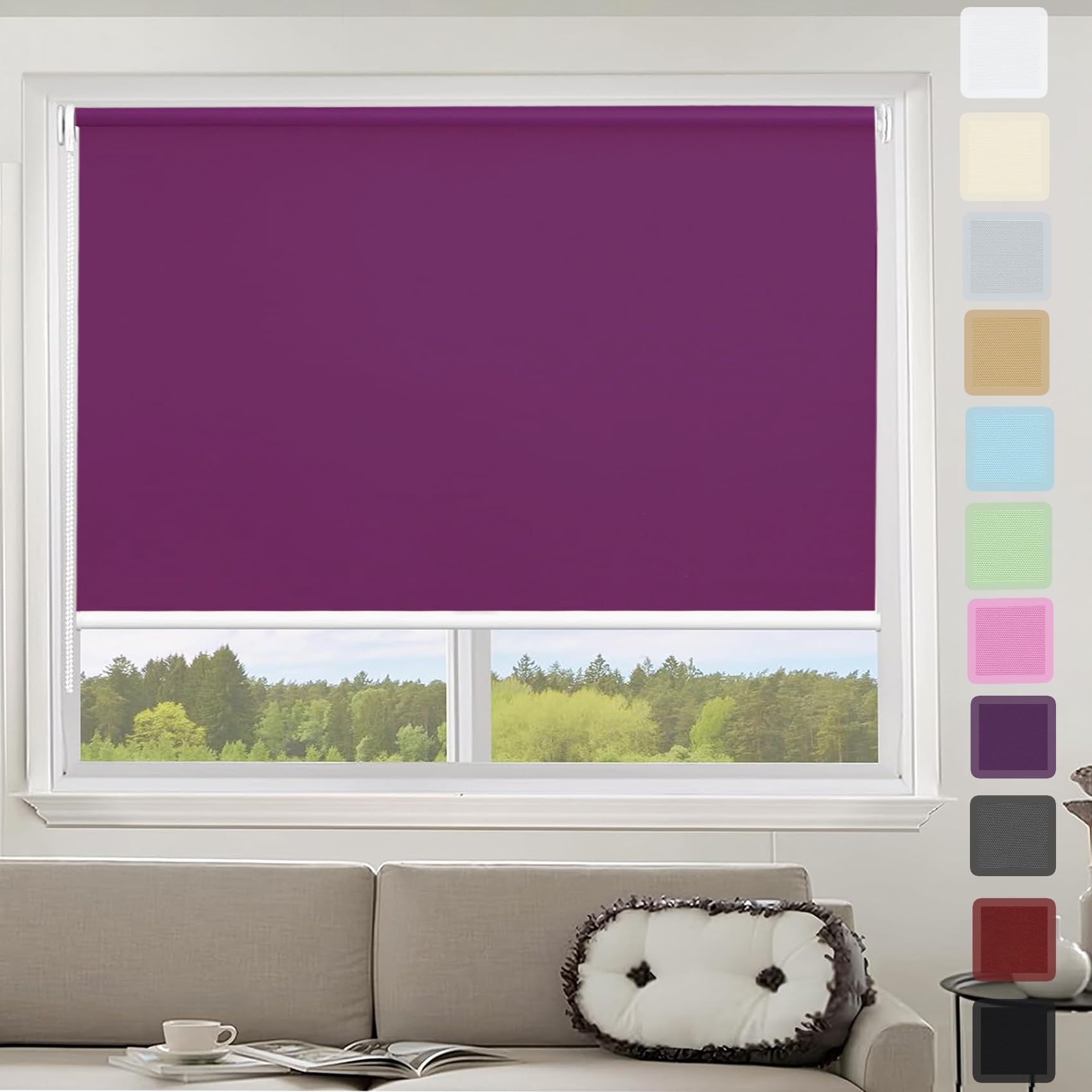 Sleeptight Portable Blackout Blind 45 x 130 cm Thermal Insulated,UV Protection, Roman Shade Blind with Beaded Chain for Window and Door, Purple