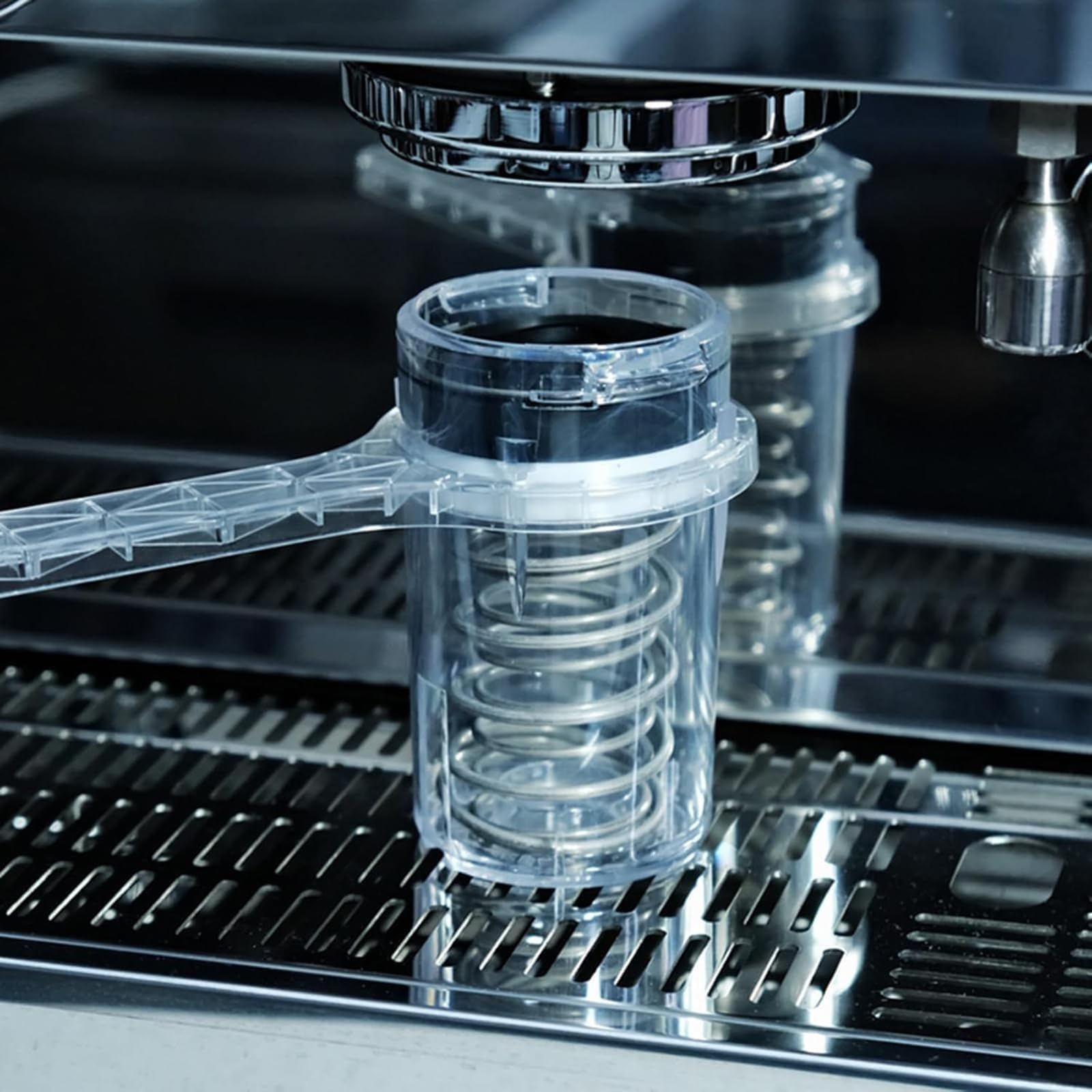 Herramienta de limpieza de retrolavado for máquina de café expreso de 58 mm, taza de filtro ciego transparente con válvulas de alivio de presión duales y protección de drenaje incorporada