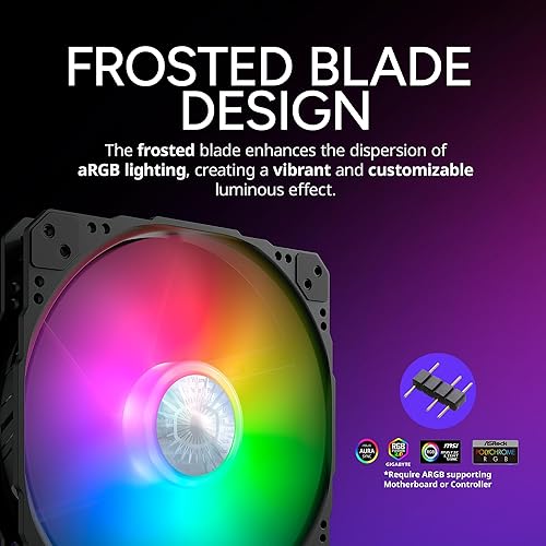 Miniatura 5 de Cooler Master SickleFlow 200 ARGB Gen 2 Ventilador de marco cuadrado, LED personalizables, hoja curva de equilibrio de aire, rodamiento sellado,