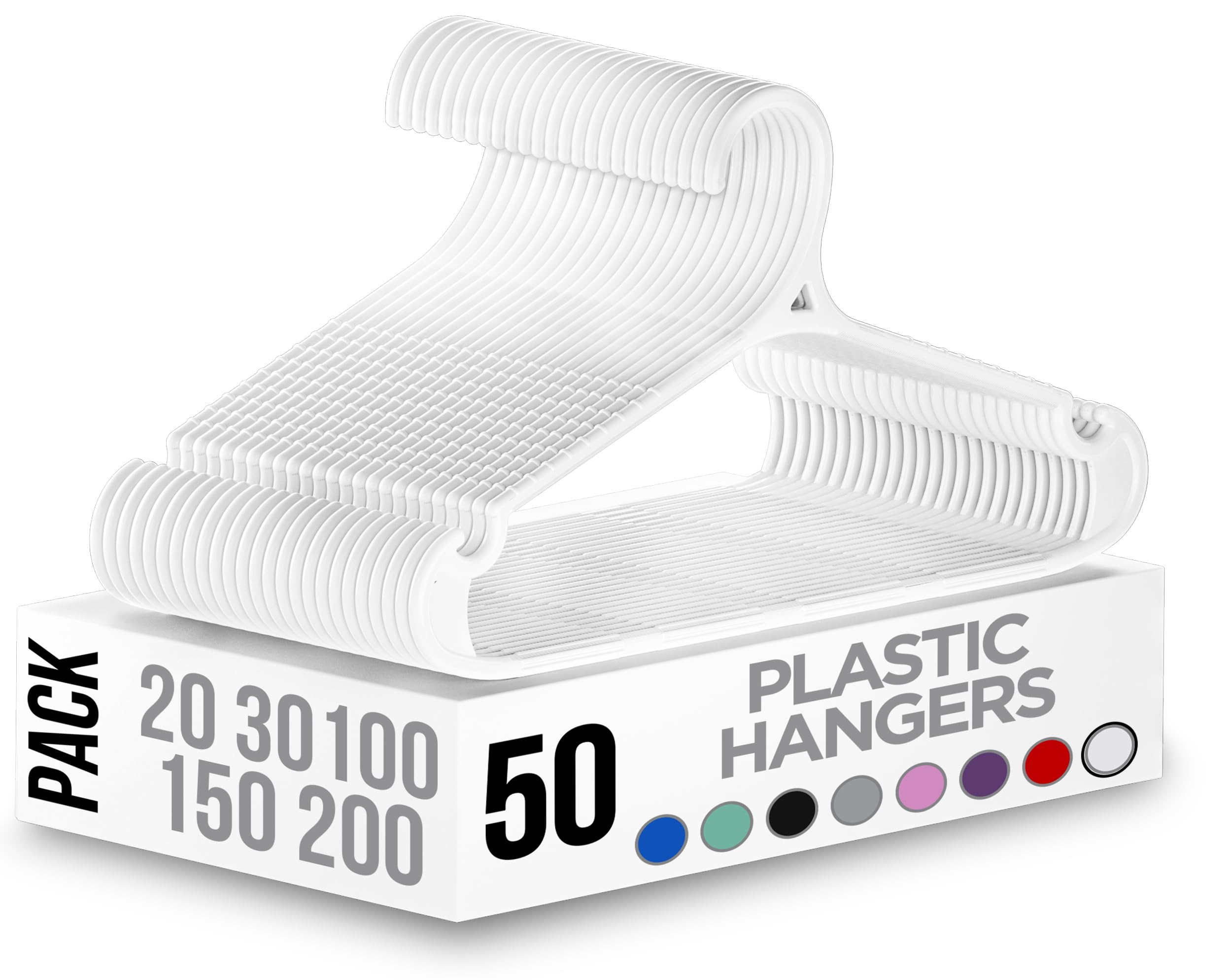 Utopia Home Clothes Hangers - Standard Plastic Hangers Space Saving with Non Slip Shoulder Grooves & Pants Bar (50 Pack) (White)