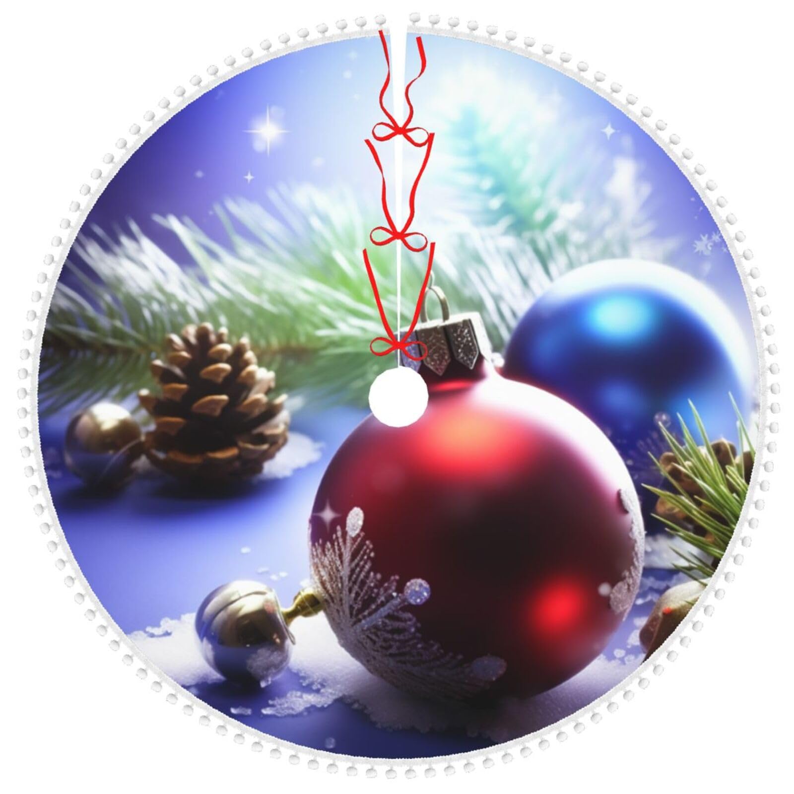 Jupe de sapin de Noël 121,9 cm tapis de sapin blanc peluche déco fêtes fin d'année