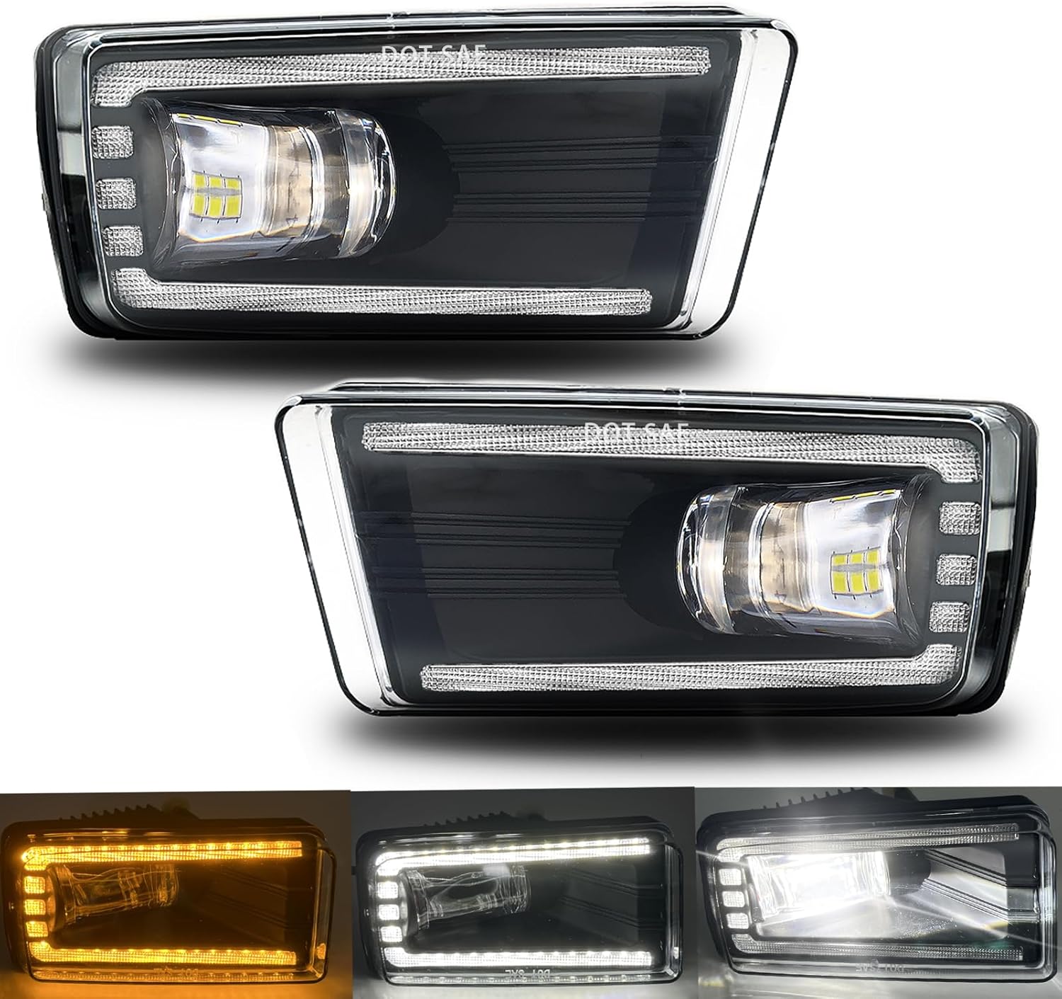 LED&DRL Fog Lights for 2007-2015 Chevy Silverado Suburban Avalanche/Tahoe/GMC Sierra 1500 2500HD 3500HD / 2010-2014 Yukon / 2007-2008 Escalade, Front Bumper Driving Fog Lamps- A Pair