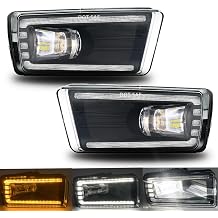 LED&DRL Fog Lights for 2007-2015 Chevy Silverado Suburban Avalanche/Tahoe/GMC Sierra 1500 2500HD 3500HD / 2010-2014 Yukon / 2007-2008 Escalade, Front Bumper Driving Fog Lamps- A Pair