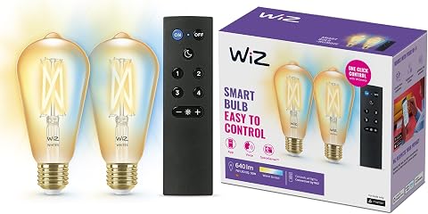WiZ - Bombilla LED Inteligente Wi-Fi 6,7W (Eq. 50W) ST64 casquillo E27, Filamento Ámbar, Luz Blanca regulable, con tecnología SpaceSense y compatible con Alexa y Google Home