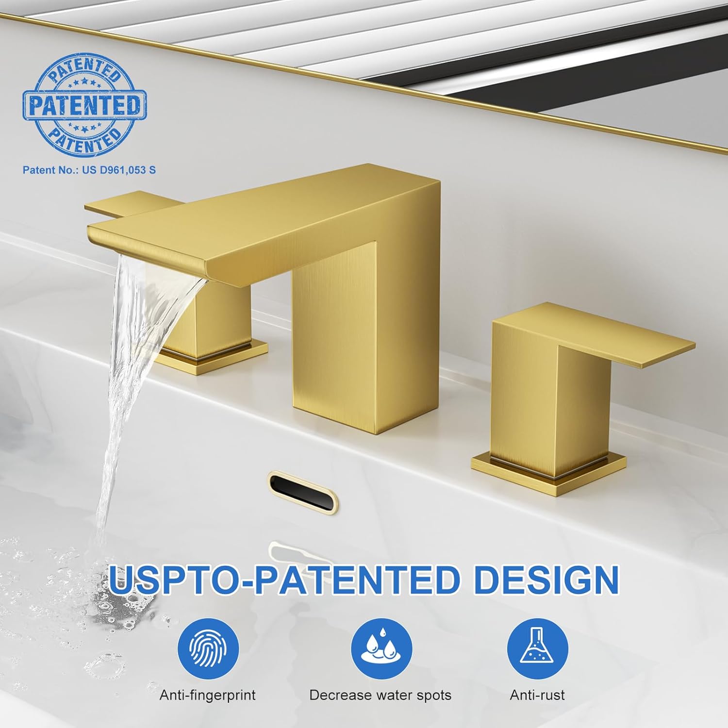 RUMOSE Widespread 8 Inch Bathroom Faucets Two Handle 3 Hole Brushed Gold Bathroom Sink Faucet with Pop Up Drain Stainless Steel Mixer Waterfall Vanity Lavatory Basin Tap - Image 5