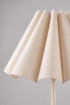 Marrien Flora Pileli Zemin Lambaderi, Kumaş Başlıklı Ayaklı Lamba ve Salon Oturma Odası Aydınlatması - Krem - Modern Dekoratif Yer Lambası