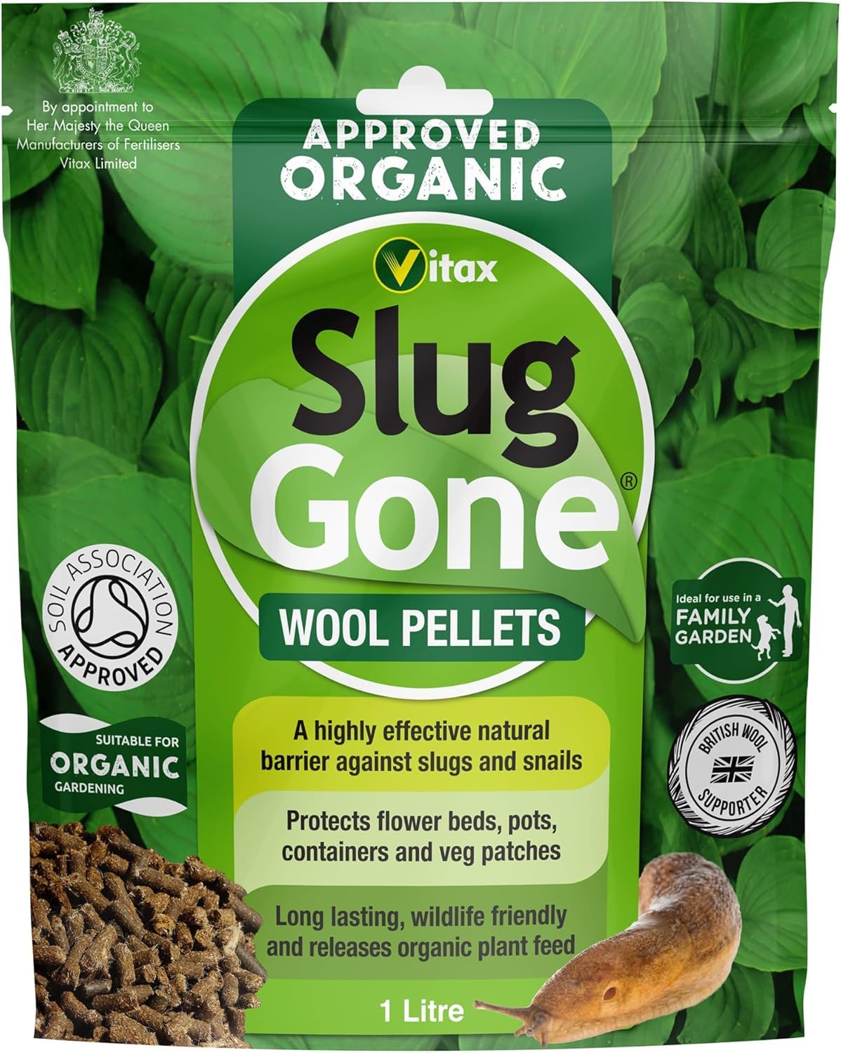 Vitax Slug Gone Wool Pellets 1L – Natural Organic Slug & Snail Repellent – Trial Size Pet & Wildlife Safe Barrier - Chemical-Free Non-Toxic Protection for Herbs, Flowers & Pots – UK Soil Feed & Mulch