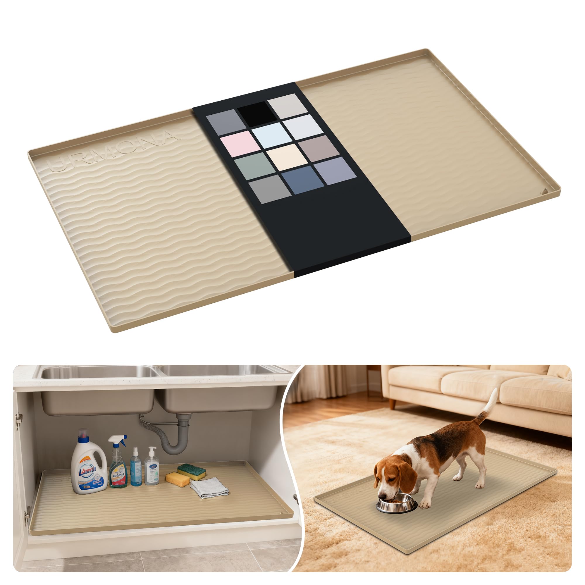 URMONA Waterproof Silicone Under Sink Mat, 37 x 22 in, Flexible Shelf Liner