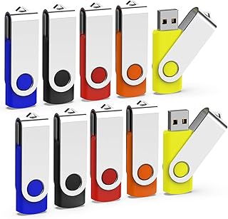 KEXIN 10 Pack 32GB USB Stick Flash Drives 32 GB USB Key Drives Memory Stick Thumb Drives Pen Drives Zip Drives USB 2.0, 5 Color Black Blue Red Yellow Orange