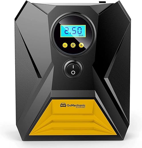 GoMechanic Digital Tyre Inflator for Car – 150 psi, 12V DC Portable Air Pump/Compressor with Digital Tyre Pressure Gauge, Suitable for Bikes,…
