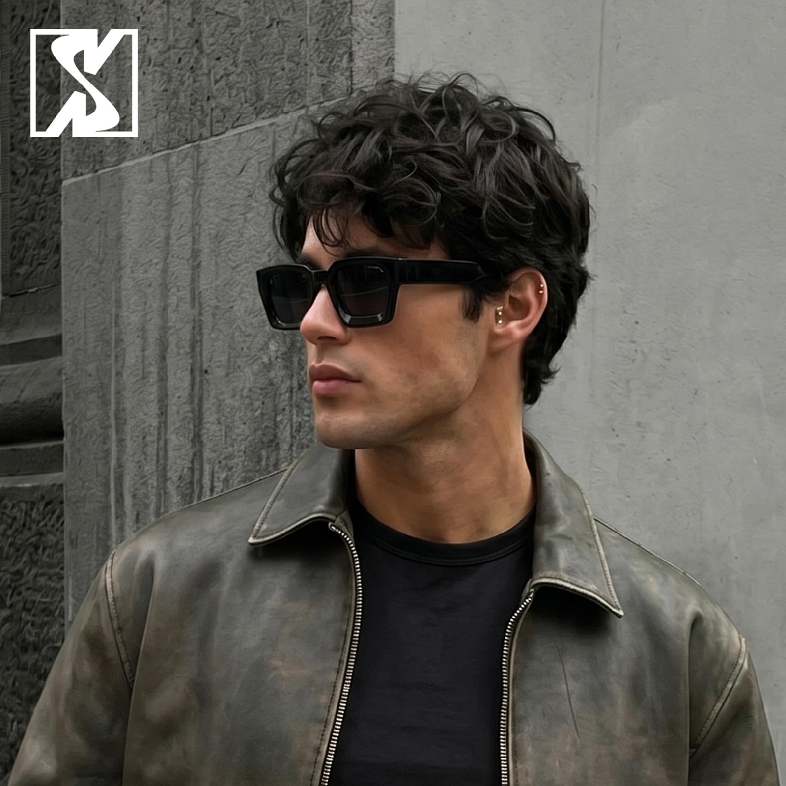 SHEEN KELLY Retangle spesse con occhiali da sole robusti rettangolari per donne uomini alla moda classici stretti piazza nera di tartaruga telaio in tela da sole