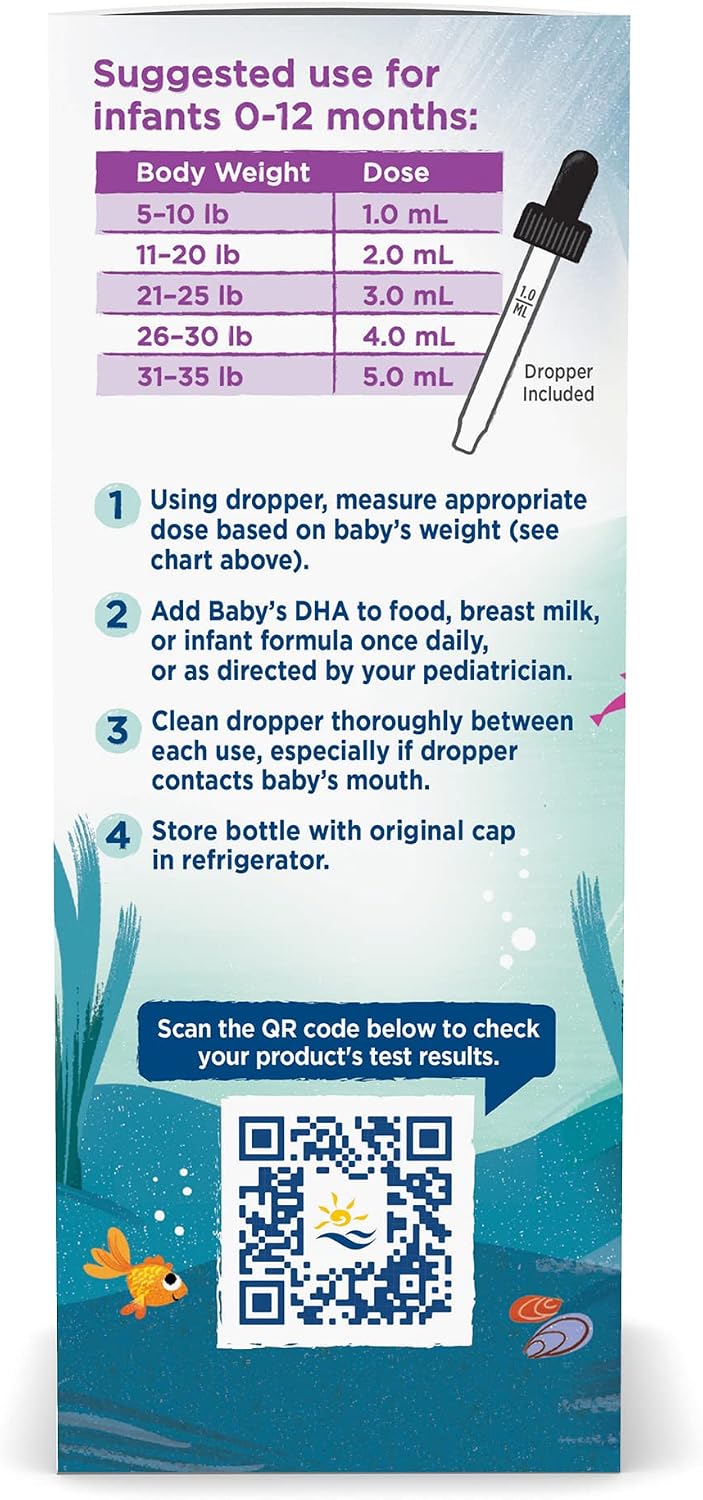 Nordic Naturals Baby’s DHA, Unflavored - 4 oz - 1050 mg Omega-3 + 300 IU Vitamin D3 - Supports Brain, Vision & Nervous System Development in Babies - Non-GMO - 24 Servings