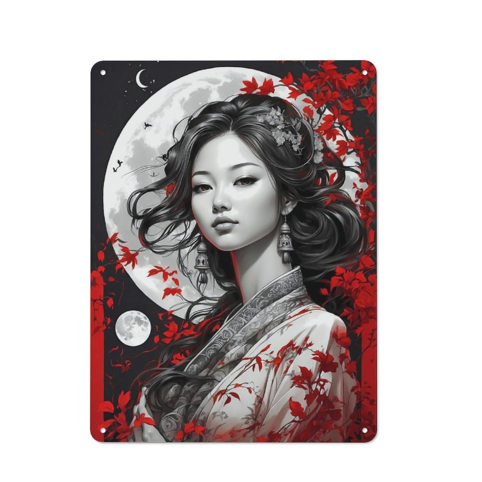 Junmoney Lunar Elegance Portrait Retro Tin Sign 40X30cm For Garage Wall, For Fans Of Metal Signs And Themed Wall Decor