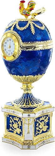 Miniatura 2 de BestPysanky 1904 Kelch Chanticleer Blue Esmalte Royal Imperial Huevo de Pascua con Reloj