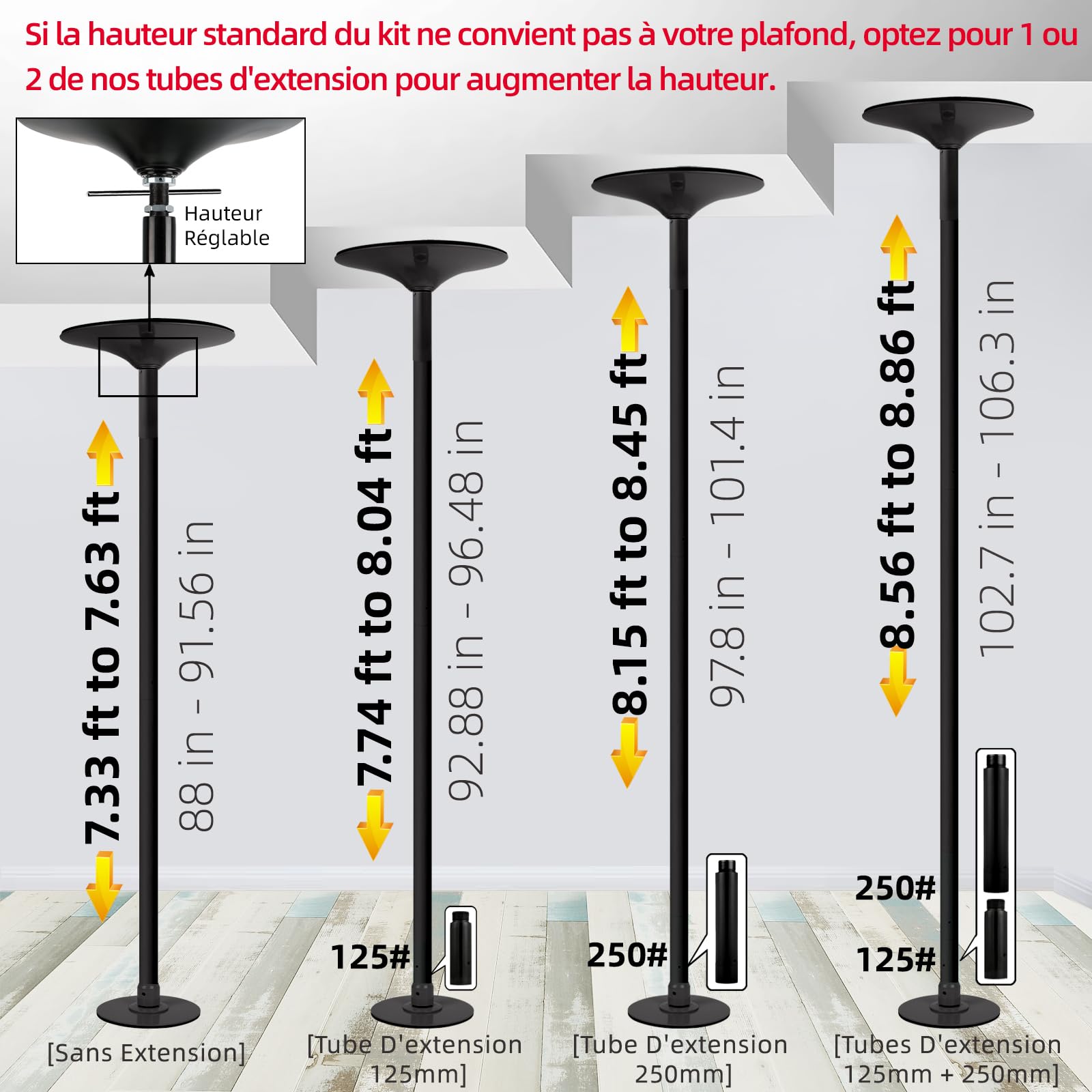PRIOR FITNESS Barre de Pole Dance 45 mm certifiée CE pour la Maison