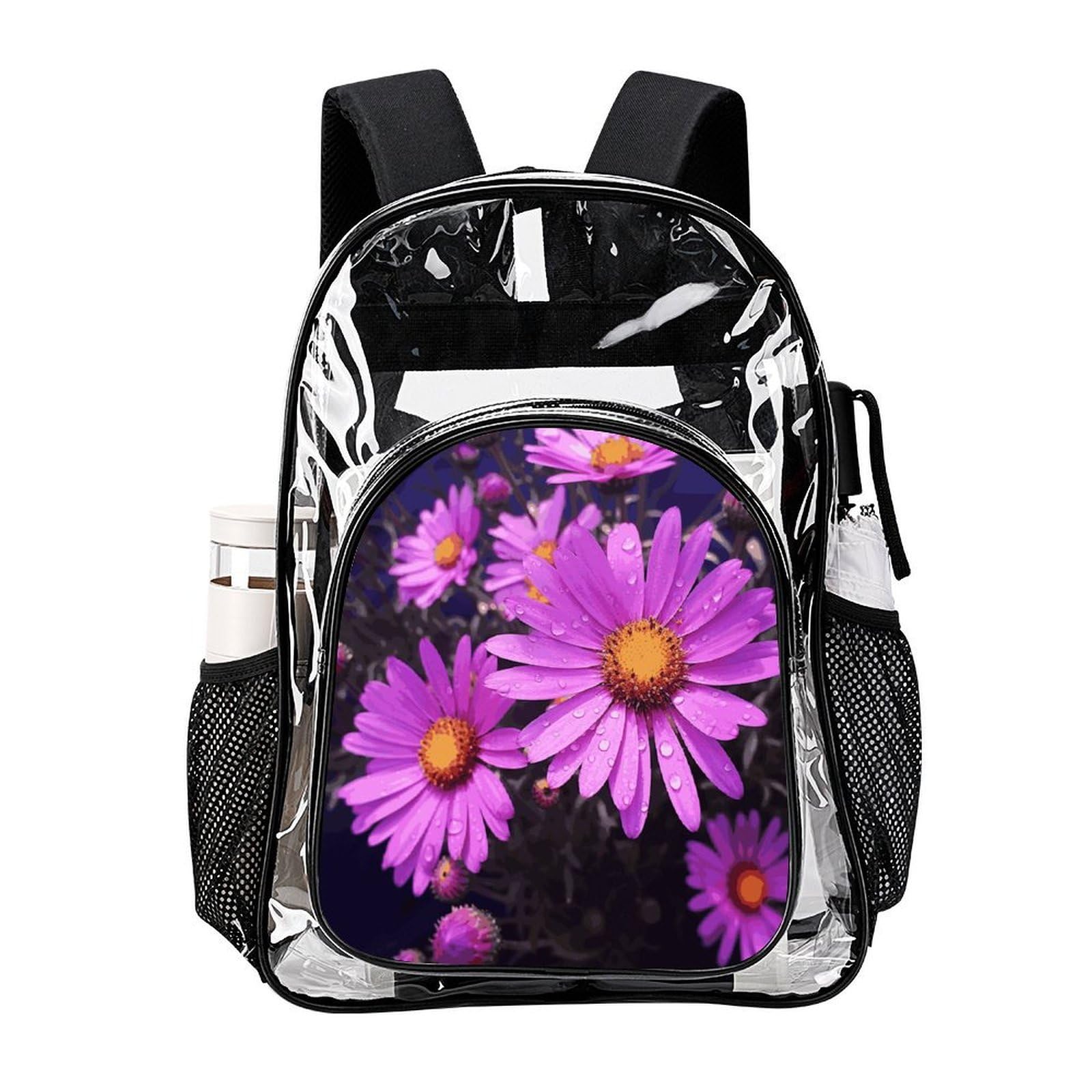 Summer Purple Flower - Zaino trasparente in PVC trasparente, per la sicurezza, il lavoro, i viaggi, lo stadio