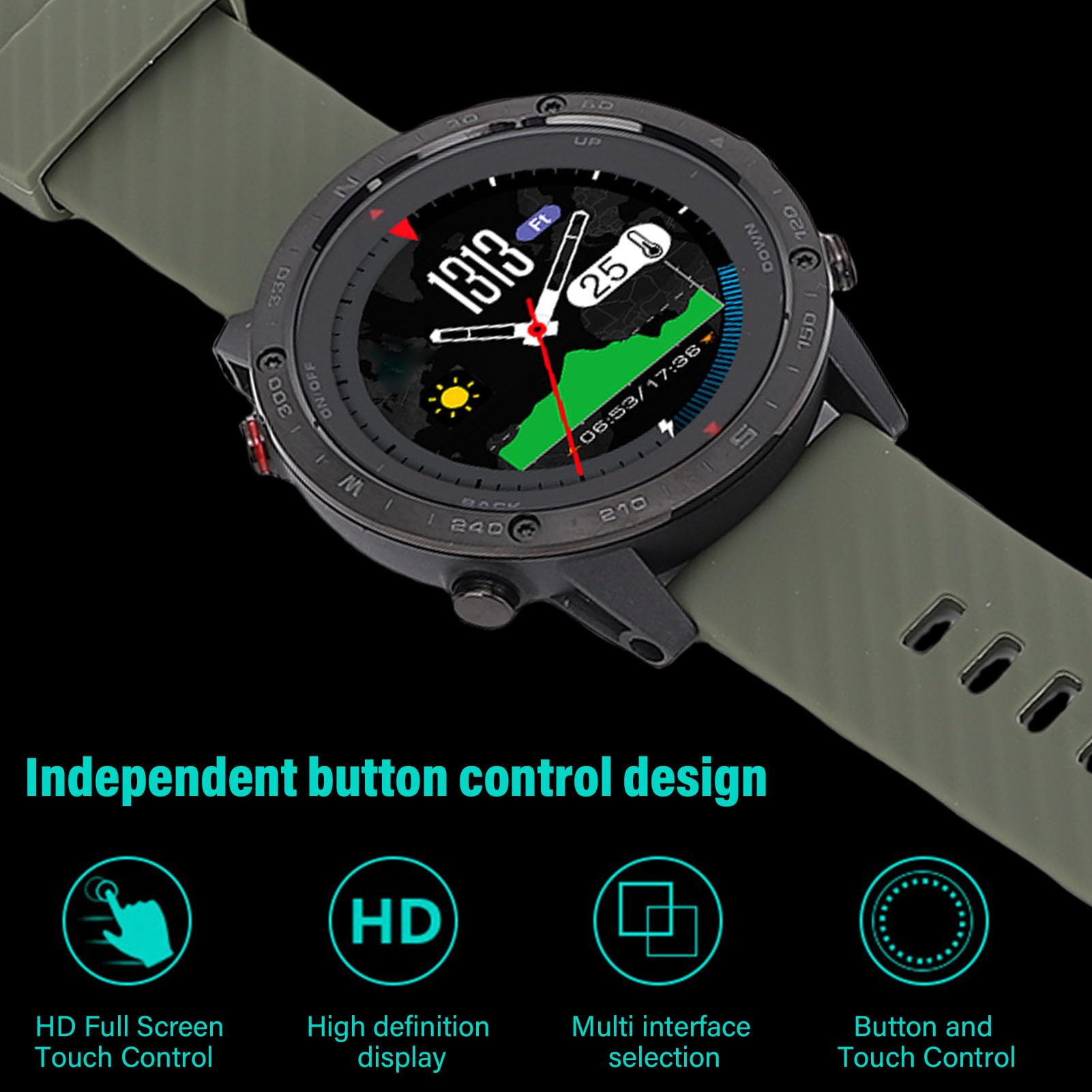 EMUKOEP Reloj de Pulsera Deportivo para Natación, Reloj Inteligente Redondo, de Buceo con Batería de Larga Duración, Función de Recordatorio Impermeable para Actividades Al Aire