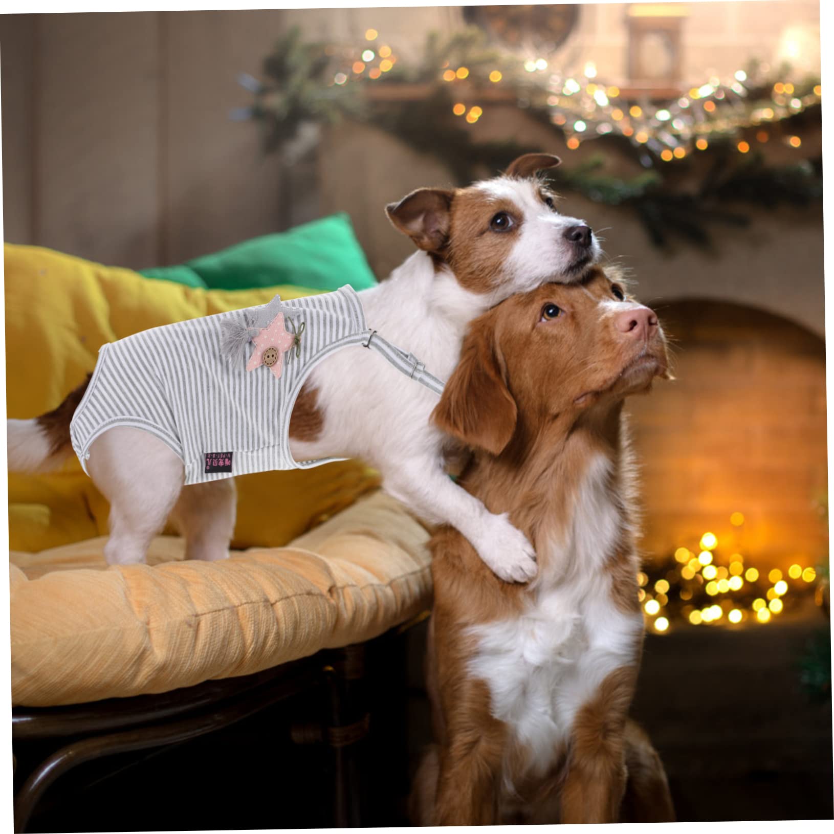 COLLBATH Pet Diaper for Dogs Breathable Sanitary Pants with Suspenders Comfortable Stripe Design for Female Dogs Washable and Reusable Pet Panties for Heat Cycle and Urine