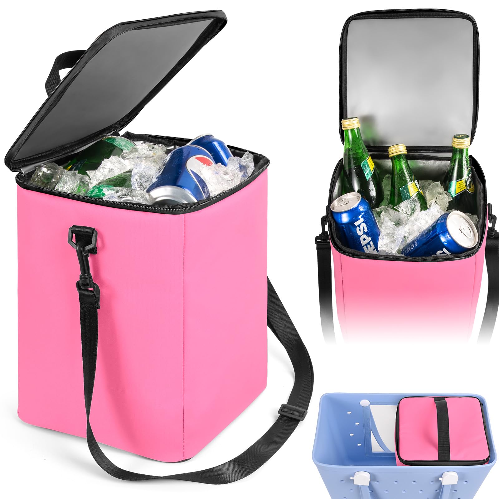 Cooler Insert for Bogg Bag XL Tote – Large Organizer Insert with Mesh Divider, Cup Holder & Waterproof Pouch — Beach, Camping, BBQ, Picnic (Pink)