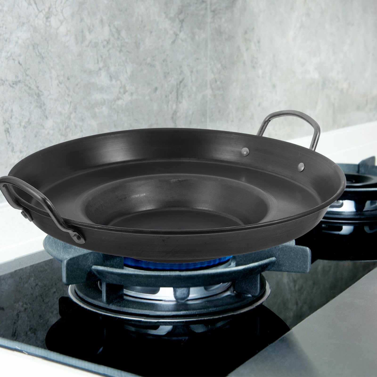 Happyyami Sartén cóncava de acero inoxidable para freír, cocina cóncava para discada, sartén de alta temperatura, resistente, para freir, suministros de cocina para el hogar