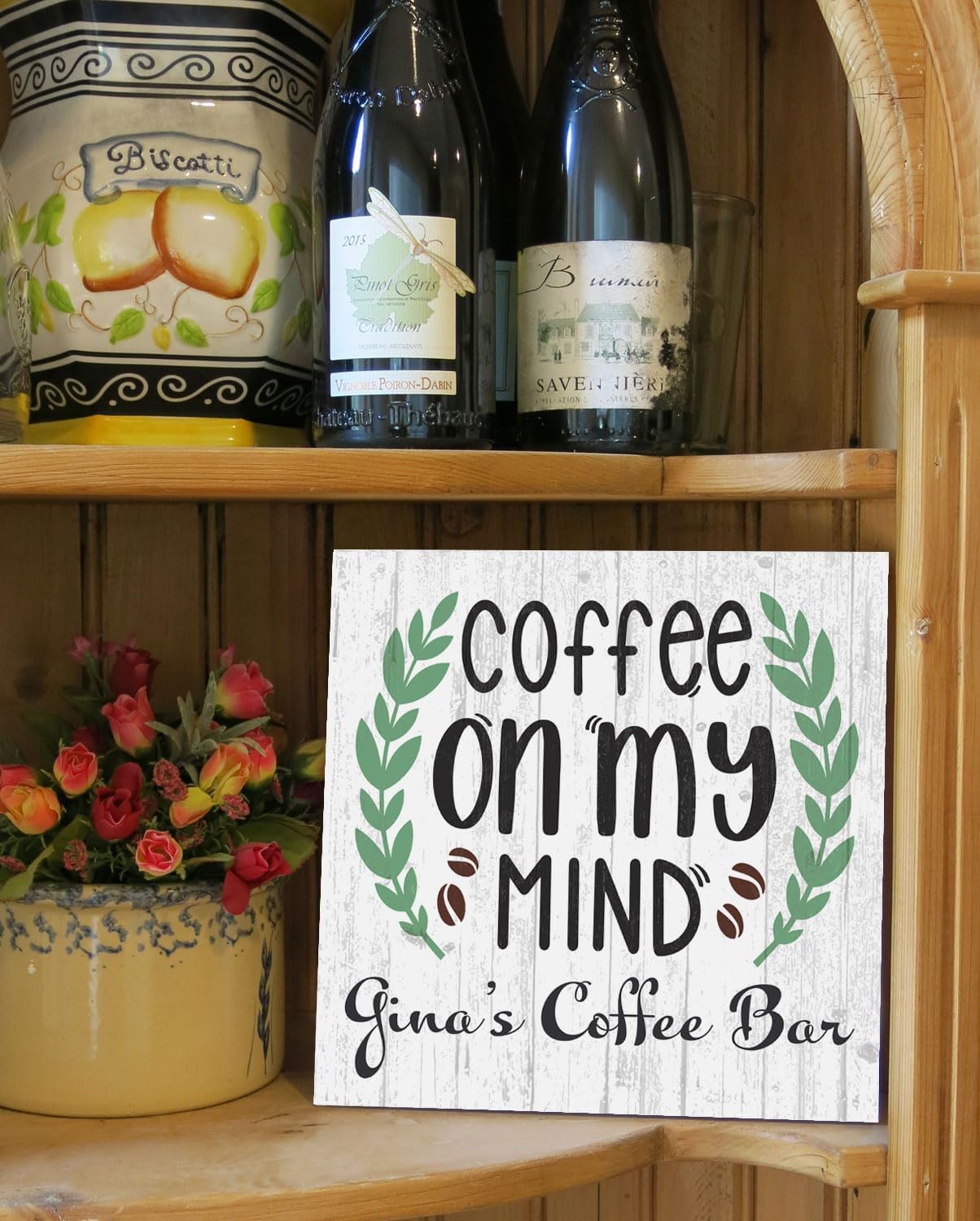 Custom Coffee Bar Sign for Kitchen or Coffee Bar PERSONALIZED Name Wood Wall Decor for Kitchen, Coffee Bar, Home, Office - Solid Wood - 10.5in x 10.5in (Coffee On My Mind)