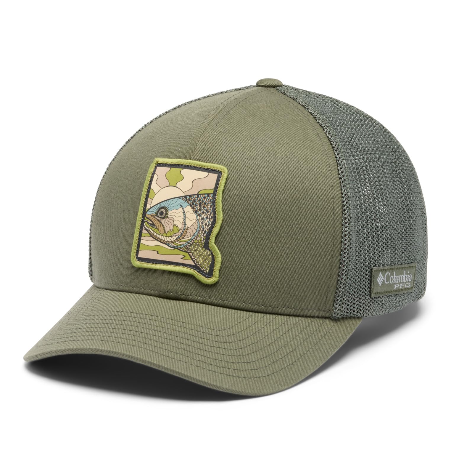 Columbia Unisex's PFG Patch Mesh Ball Cap, Cypress/Trout Shine, XXL