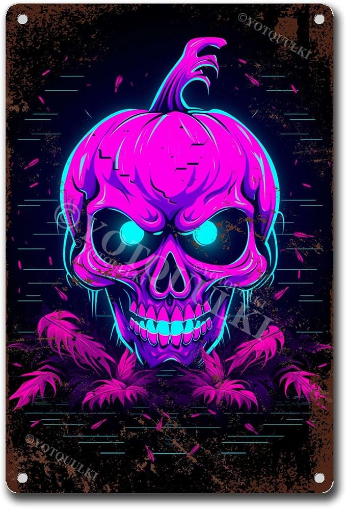 Halloween Metal Tin Sign Pumpkins Skull Retro Iron Painting Bar Sign People Cave Decor Cafe Family Posters Decoration 8.00