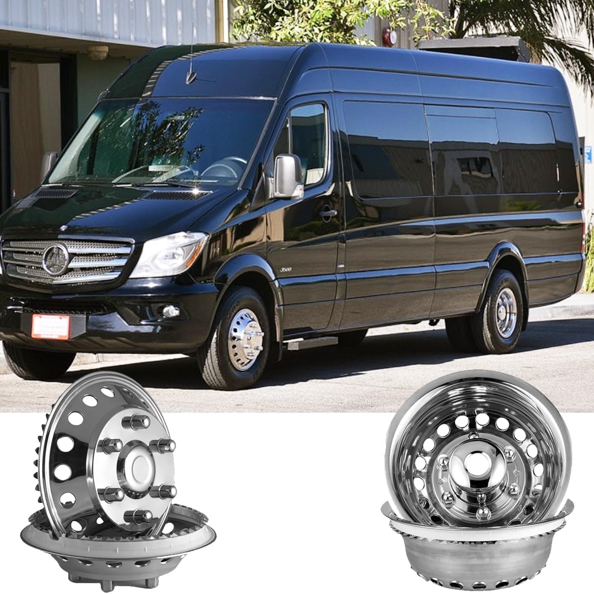 16" 6 Lug 18 Hand Hole Polished Stainless Steel Wheel Simulator,4pcs Waterproof Protective Snap on Hubcaps Dually Covers fit for 2012-2025 Dodge, Mercedes and Freightliner Sprinter Van K16A