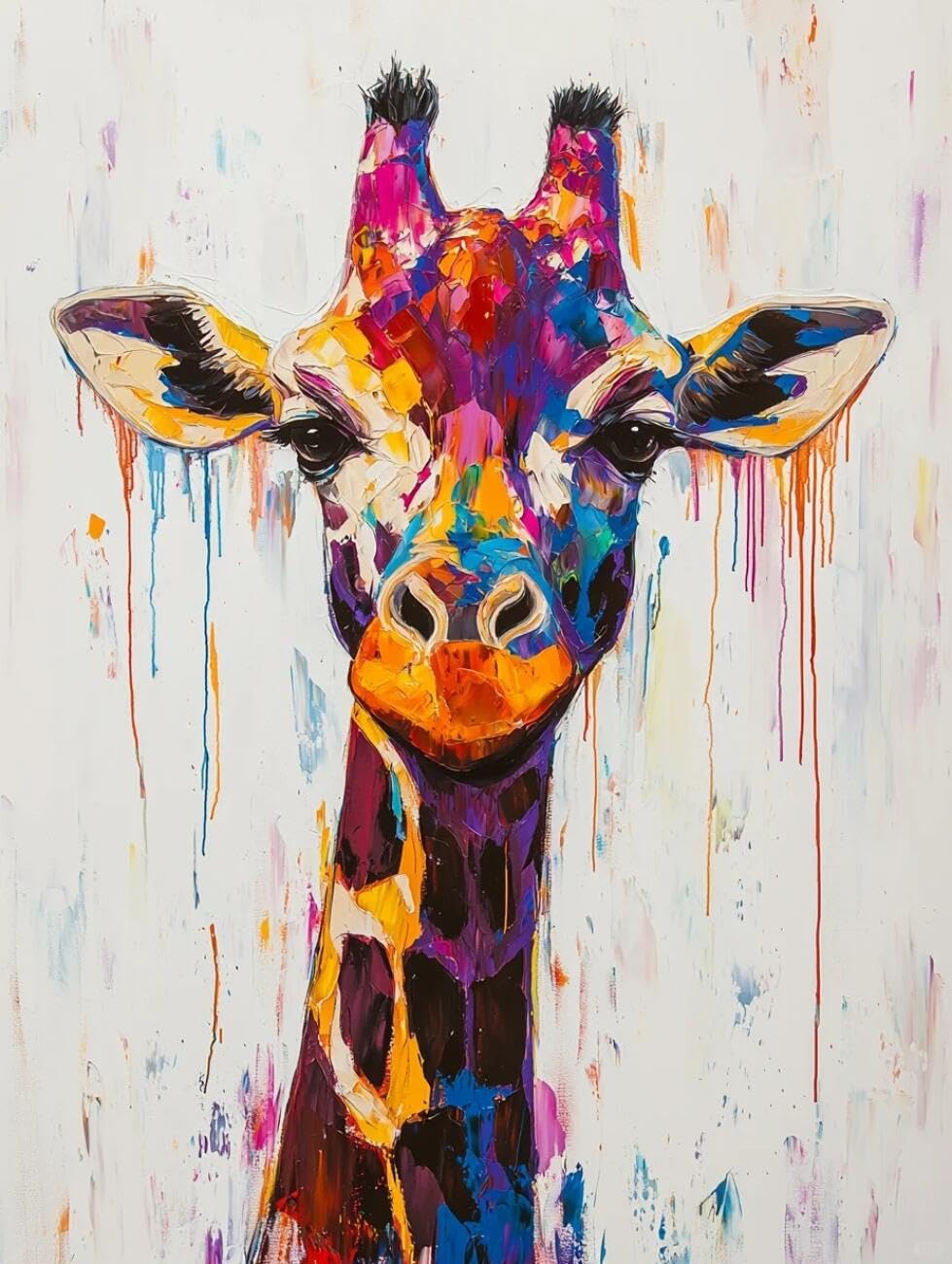 Henypt Cross Stitch Kit Graffiti Giraffe Animal DIY Needlepoint Set for Beginners The Elderly with Accessories Handmade DIY/Gifts 14CT 50x70cm